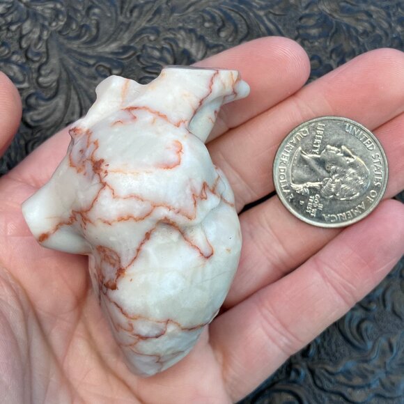 Red Line Veined Jasper Anatomical Human Heart Crystal Carving - Picture 1 of 6